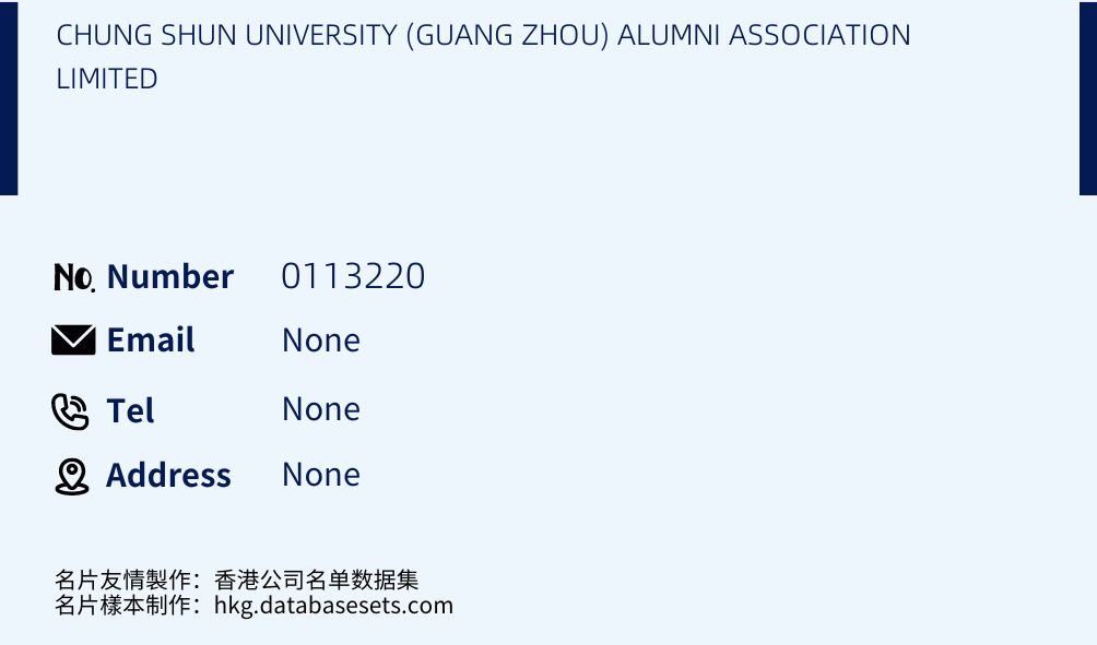 CHUNG SHUN UNIVERSITY (GUANG ZHOU) ALUMNI ASSOCIATION LIMITED Business Card Sample