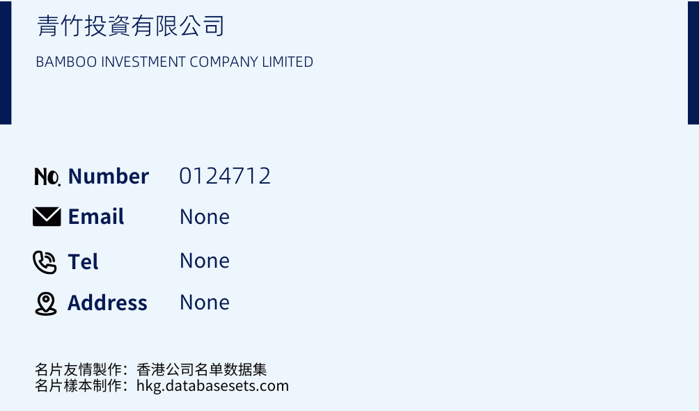 青竹投資有限公司 Business Card Sample