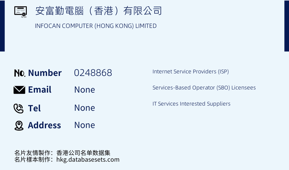 安富勤電腦（香港）有限公司 Business Card Sample