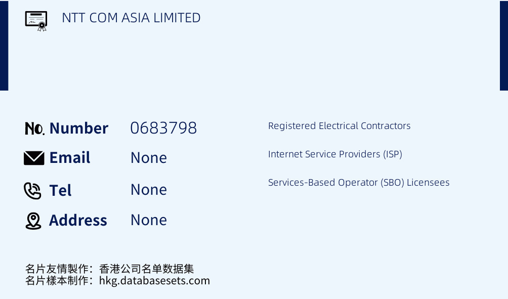 NTT COM ASIA LIMITED Business Card Sample