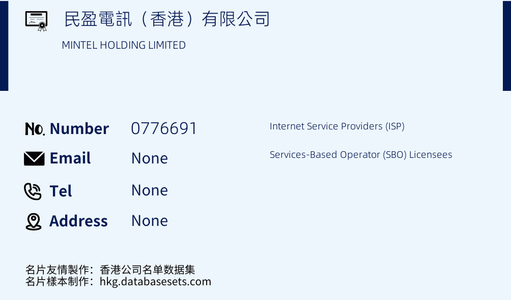 民盈電訊（香港）有限公司 Business Card Sample