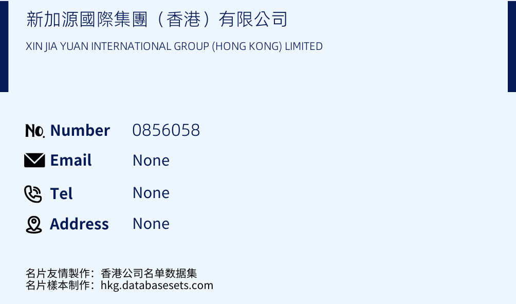 新加源國際集團（香港）有限公司 Business Card Sample