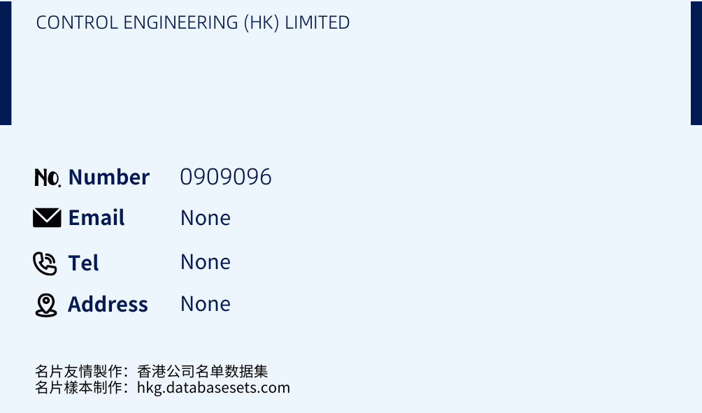 CONTROL ENGINEERING (HK) LIMITED Business Card Sample