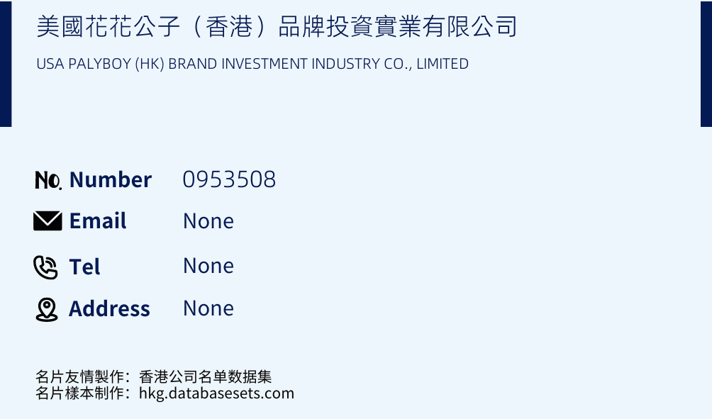 美國花花公子（香港）品牌投資實業有限公司 Business Card Sample