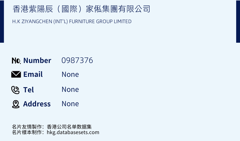 香港紫陽辰（國際）家俬集團有限公司 Business Card Sample