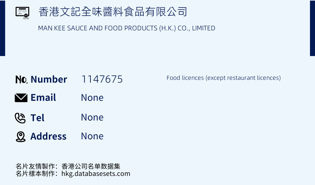 香港文記全味醬料食品有限公司 Business Card Sample