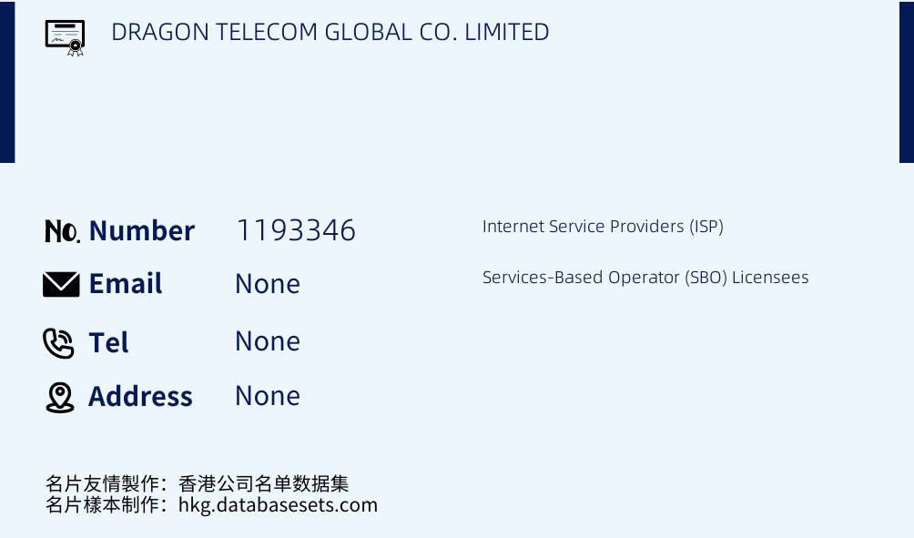 DRAGON TELECOM GLOBAL CO. LIMITED Business Card Sample