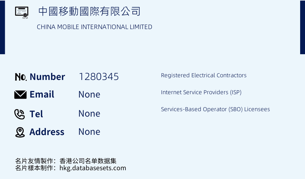 中國移動國際有限公司 Business Card Sample