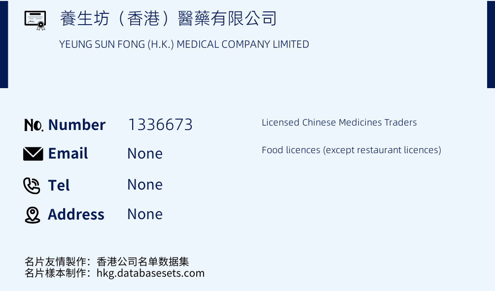 養生坊（香港）醫藥有限公司 Business Card Sample