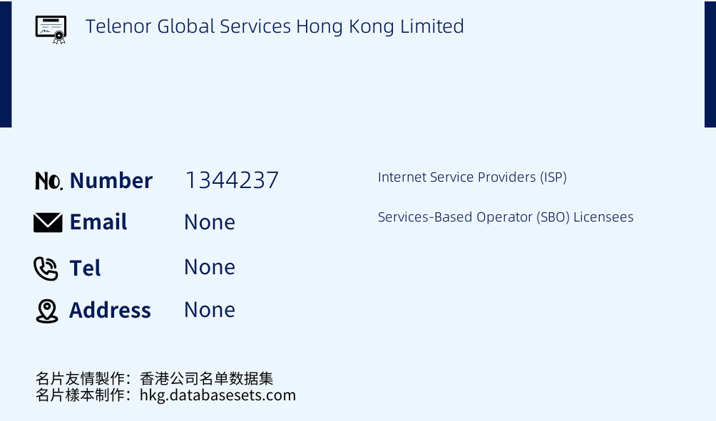 Telenor Global Services Hong Kong Limited Business Card Sample