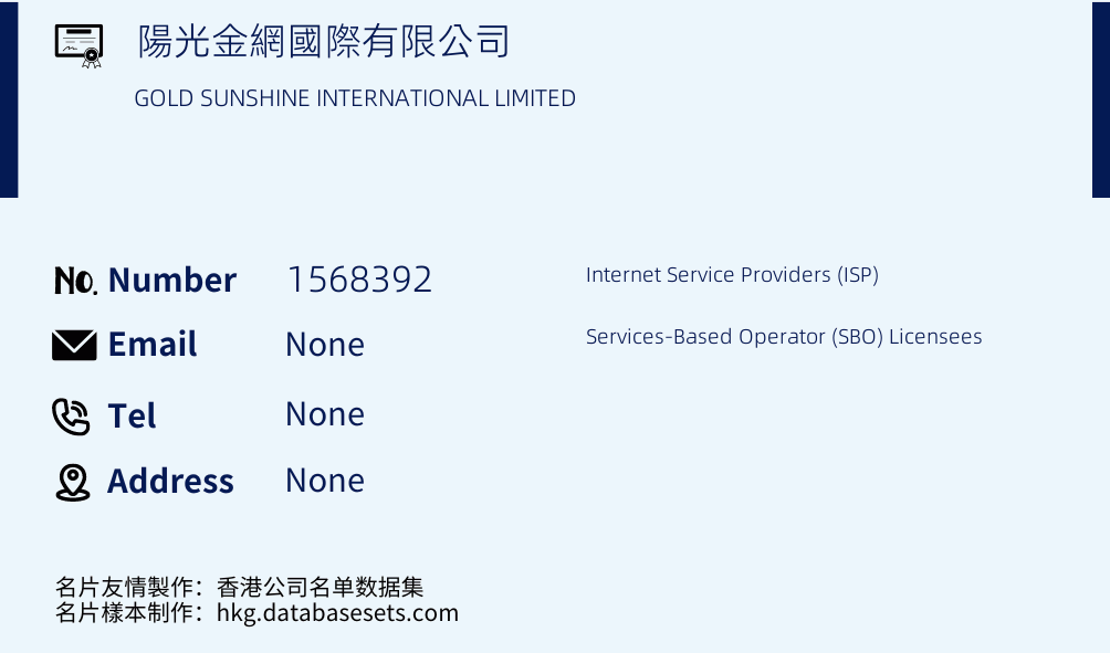 陽光金網國際有限公司 Business Card Sample