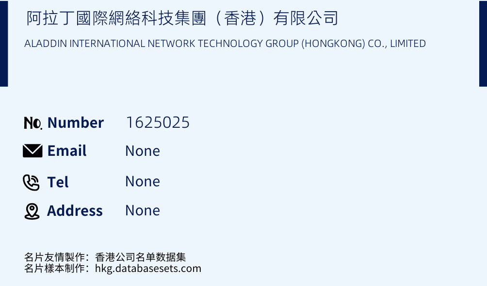 阿拉丁國際網絡科技集團（香港）有限公司 Business Card Sample