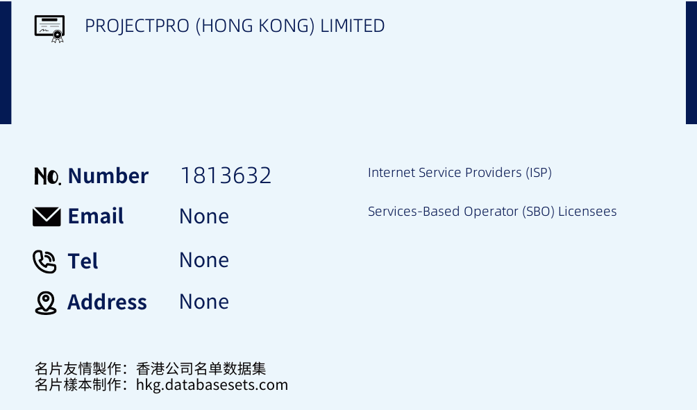PROJECTPRO (HONG KONG) LIMITED Business Card Sample