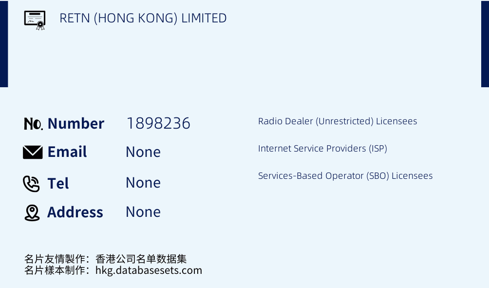 RETN (HONG KONG) LIMITED Business Card Sample