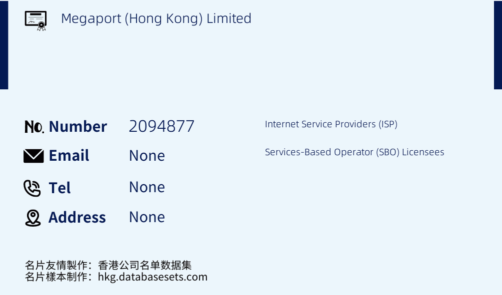 Megaport (Hong Kong) Limited Business Card Sample