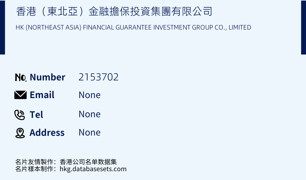 香港（東北亞）金融擔保投資集團有限公司 Business Card Sample
