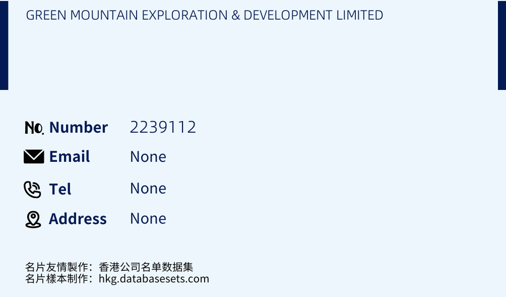 GREEN MOUNTAIN EXPLORATION & DEVELOPMENT LIMITED Business Card Sample