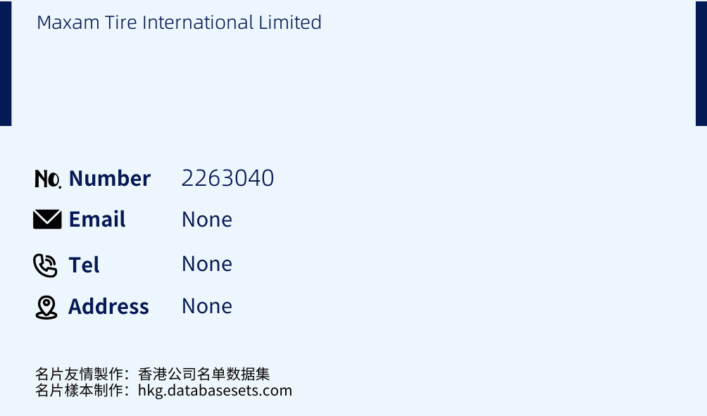 Maxam Tire International Limited Business Card Sample