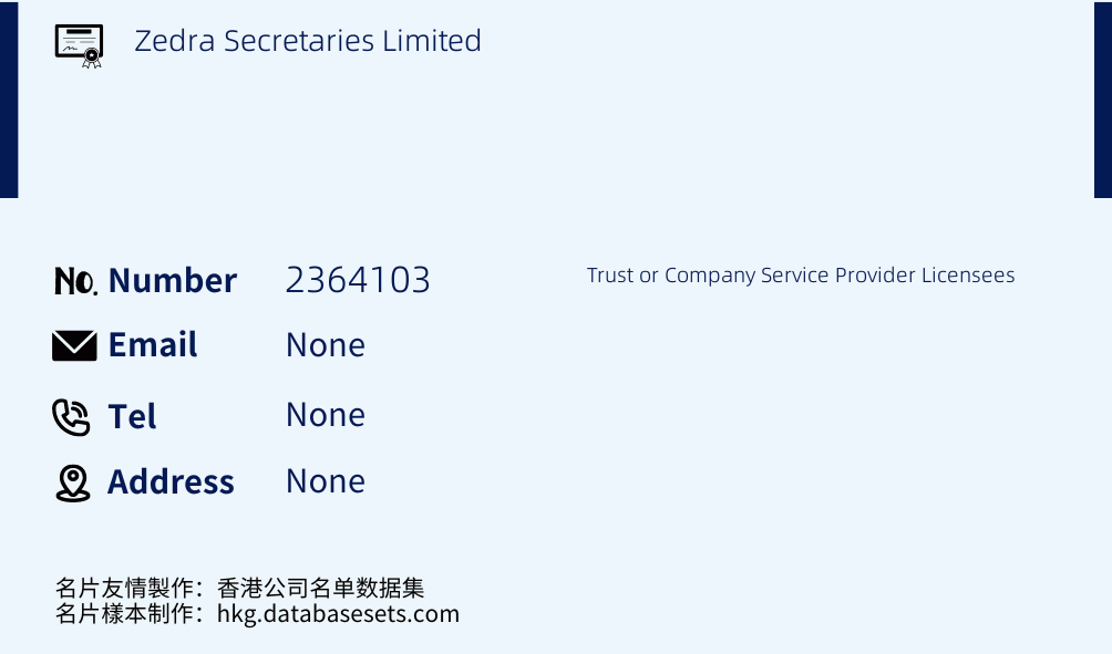 Zedra Secretaries Limited Business Card Sample