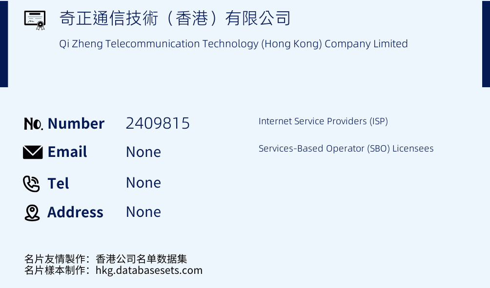 奇正通信技術（香港）有限公司 Business Card Sample