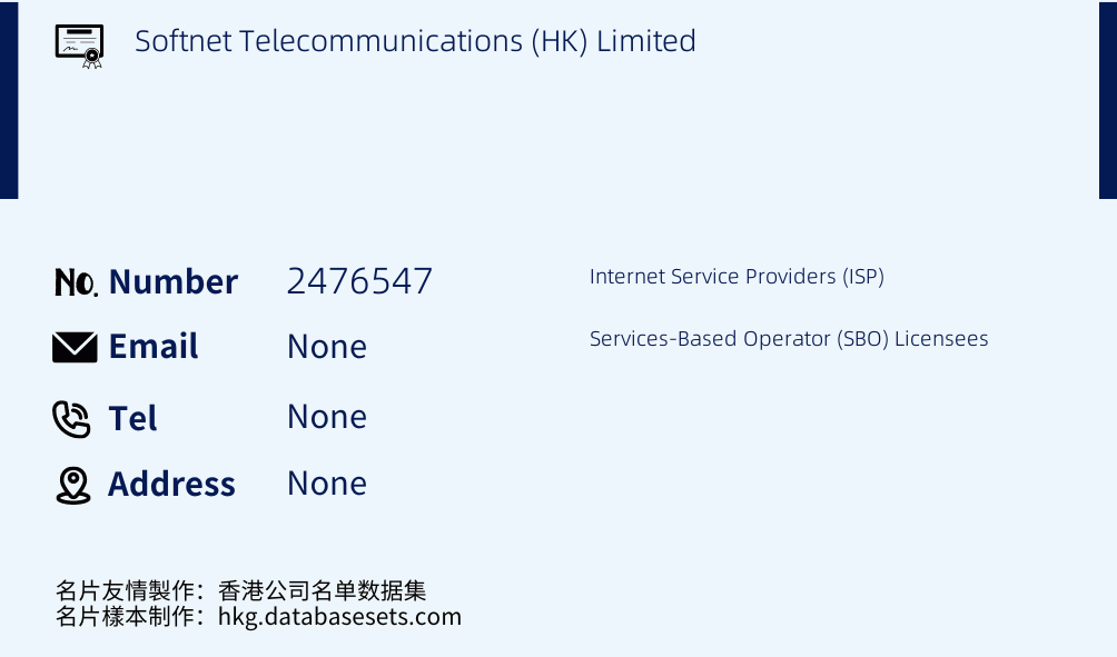 Softnet Telecommunications (HK) Limited Business Card Sample