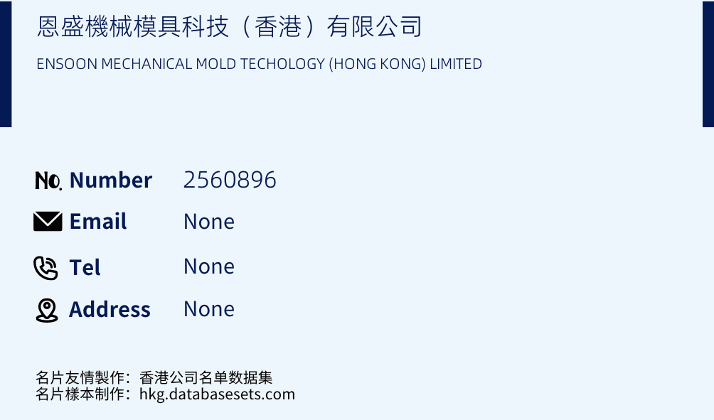 恩盛機械模具科技（香港）有限公司 Business Card Sample