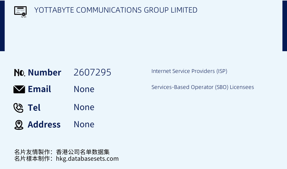 YOTTABYTE COMMUNICATIONS GROUP LIMITED Business Card Sample