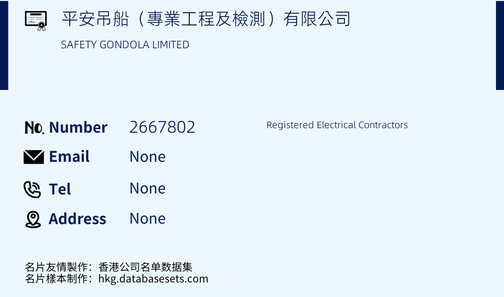 平安吊船（專業工程及檢測）有限公司 Business Card Sample