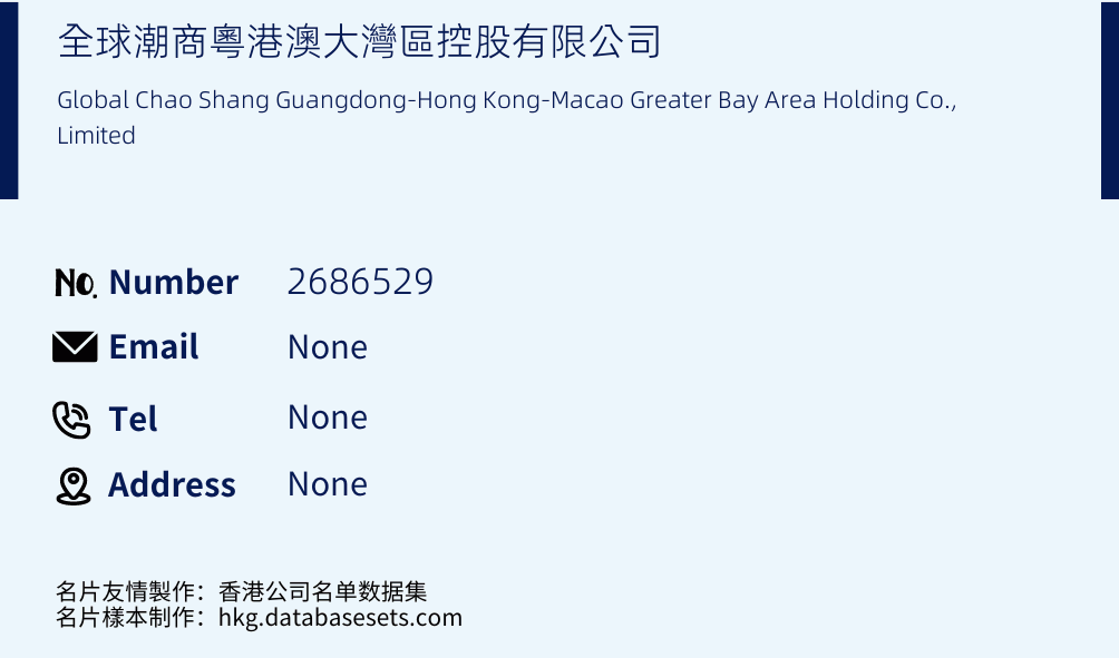 全球潮商粵港澳大灣區控股有限公司 Business Card Sample