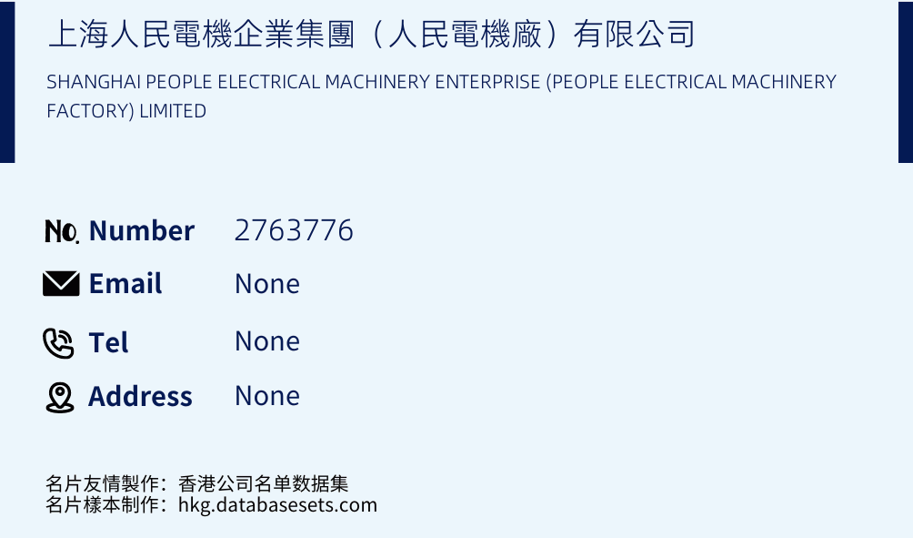 上海人民電機企業集團（人民電機廠）有限公司 Business Card Sample