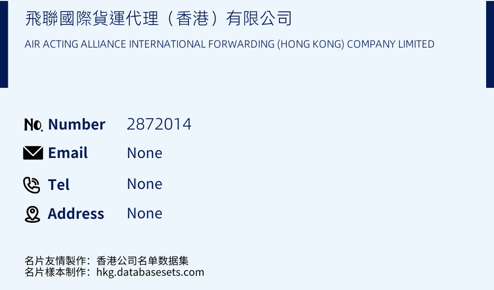 飛聯國際貨運代理（香港）有限公司 Business Card Sample
