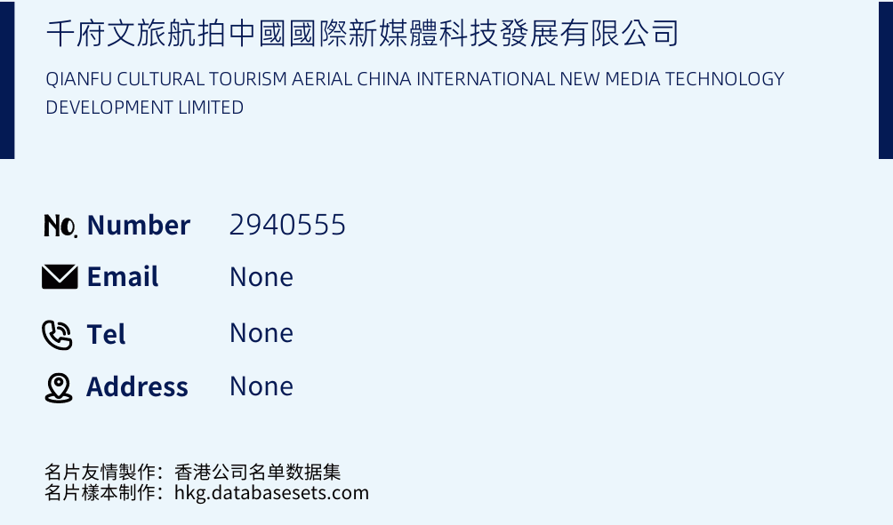 千府文旅航拍中國國際新媒體科技發展有限公司 Business Card Sample