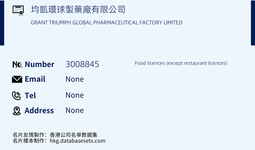 均凱環球製藥廠有限公司 Business Card Sample