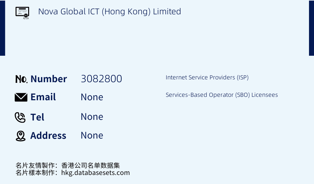 Nova Global ICT (Hong Kong) Limited Business Card Sample