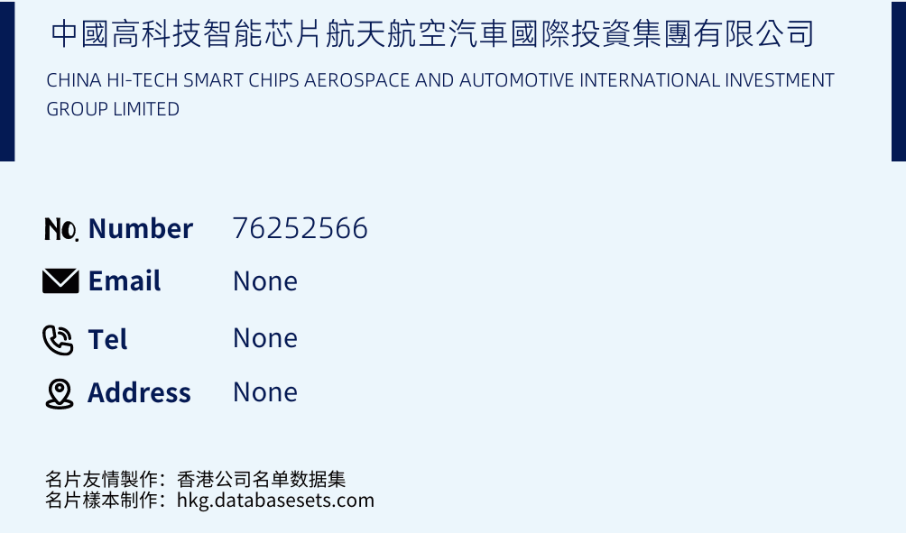 中國高科技智能芯片航天航空汽車國際投資集團有限公司 Business Card Sample