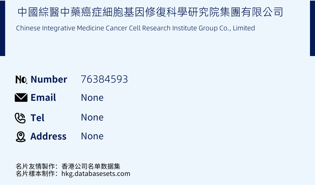 中國綜醫中藥癌症細胞基因修復科學研究院集團有限公司 Business Card Sample