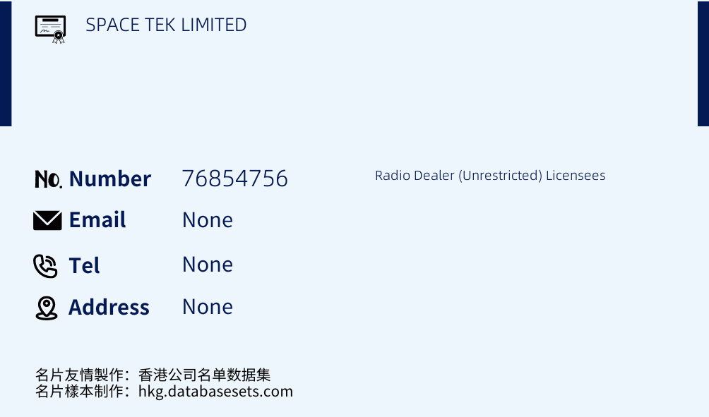 SPACE TEK LIMITED Business Card Sample