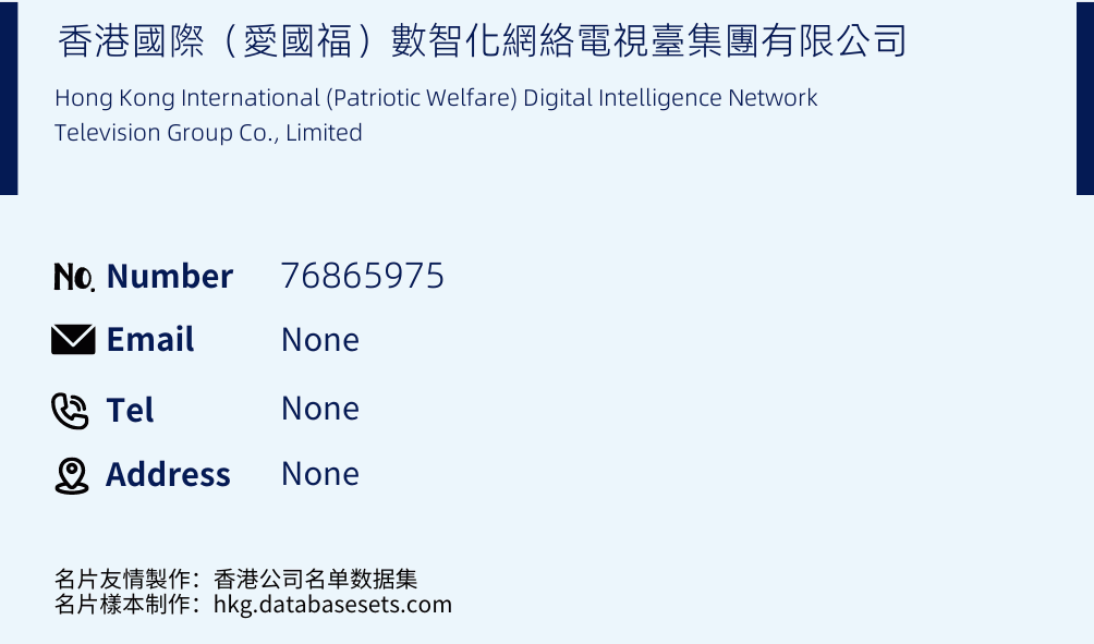 香港國際（愛國福）數智化網絡電視臺集團有限公司 Business Card Sample