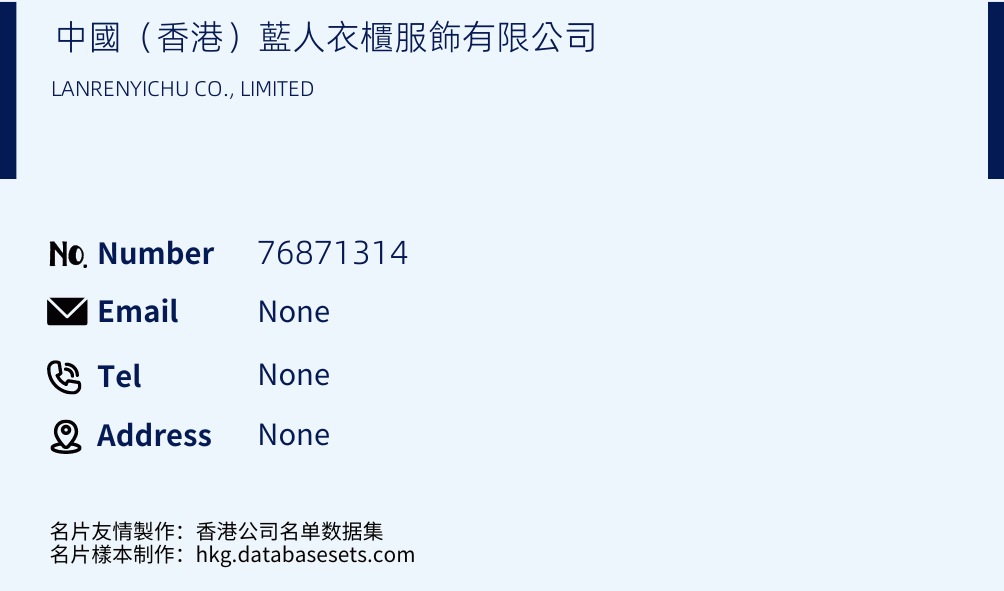 中國（香港）藍人衣櫃服飾有限公司 Business Card Sample
