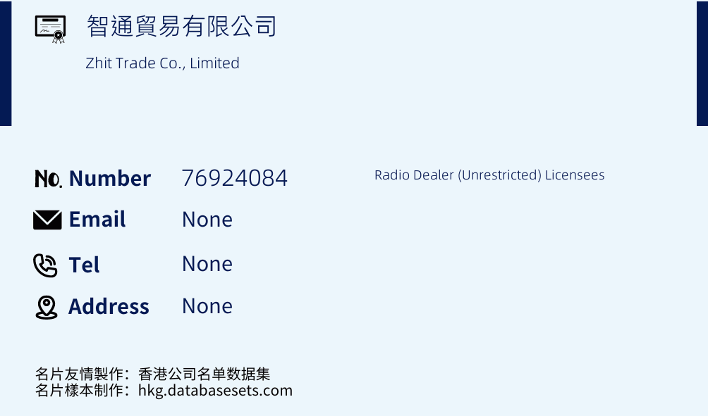智通貿易有限公司 Business Card Sample