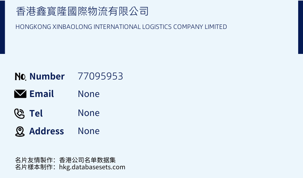 香港鑫寳隆國際物流有限公司 Business Card Sample