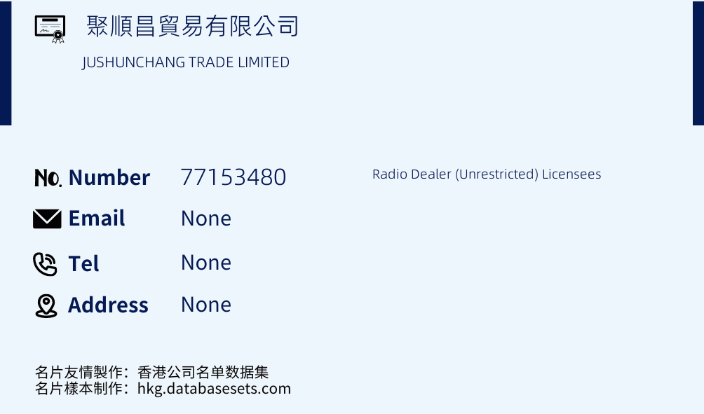聚順昌貿易有限公司 Business Card Sample