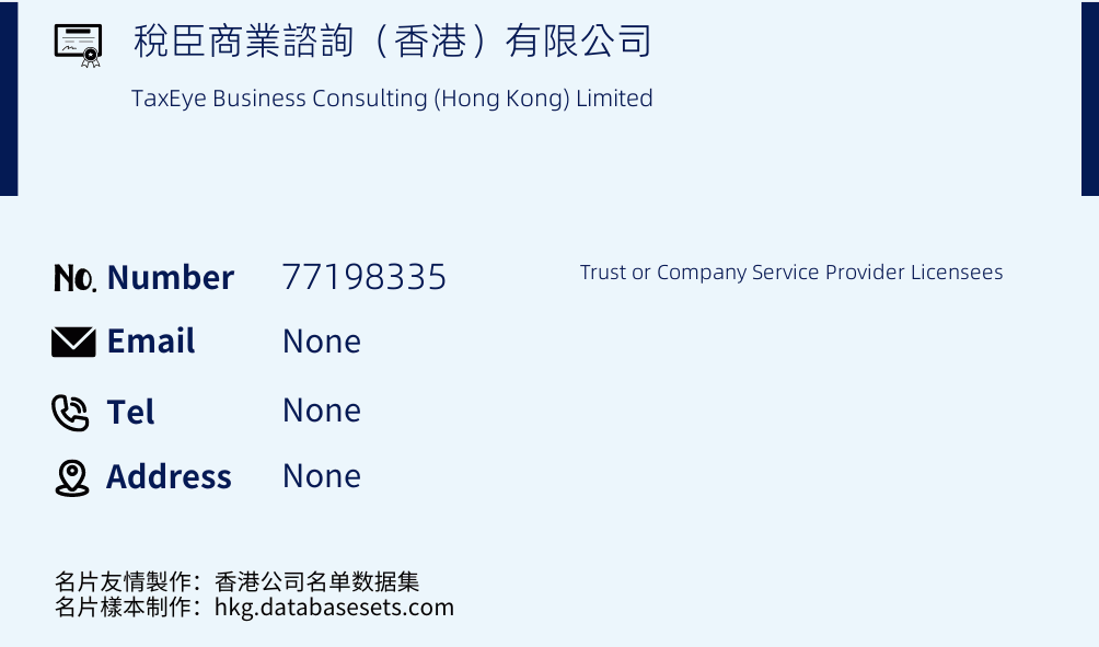 稅臣商業諮詢（香港）有限公司 Business Card Sample