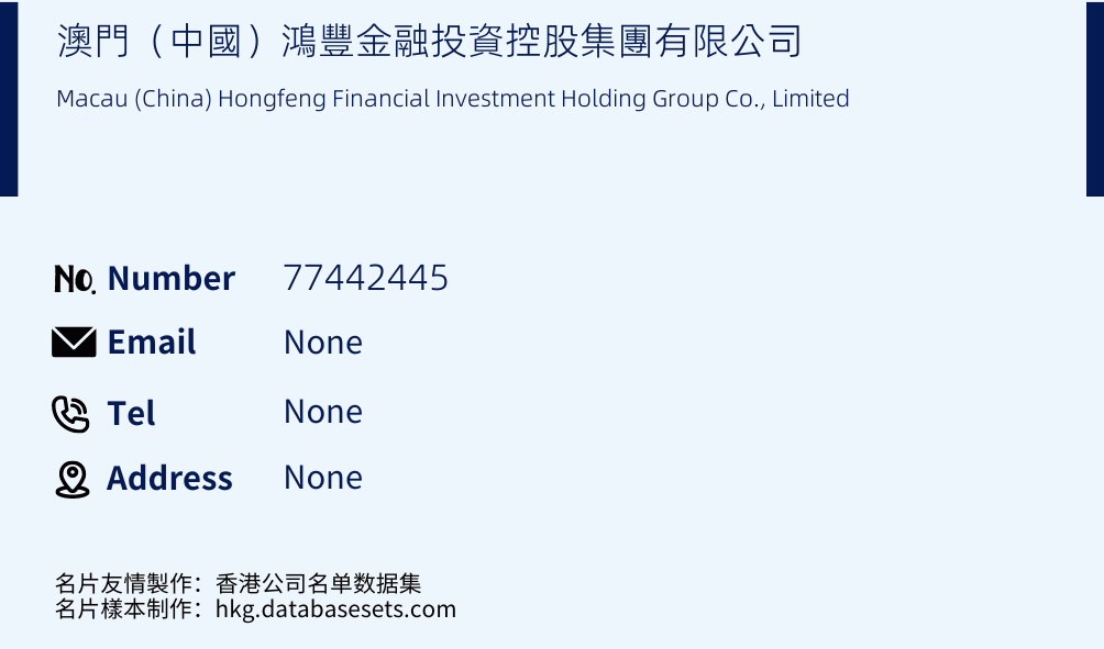 澳門（中國）鴻豐金融投資控股集團有限公司 Business Card Sample
