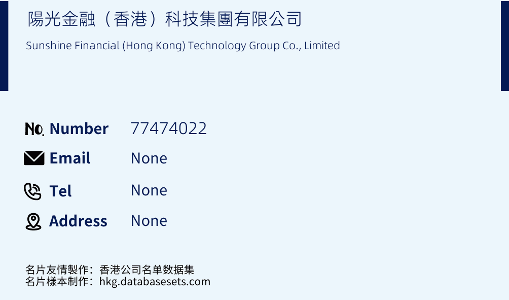 陽光金融（香港）科技集團有限公司 Business Card Sample
