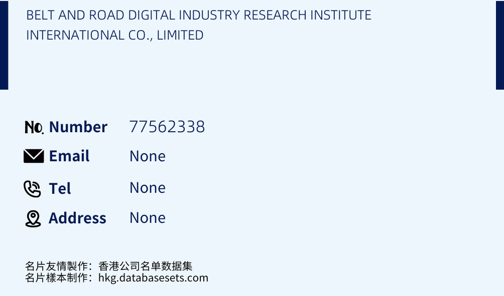 BELT AND ROAD DIGITAL INDUSTRY RESEARCH INSTITUTE INTERNATIONAL CO., LIMITED Business Card Sample