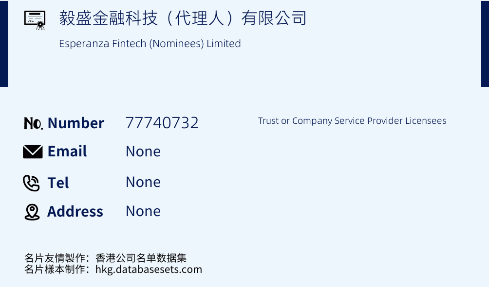 毅盛金融科技（代理人）有限公司 Business Card Sample