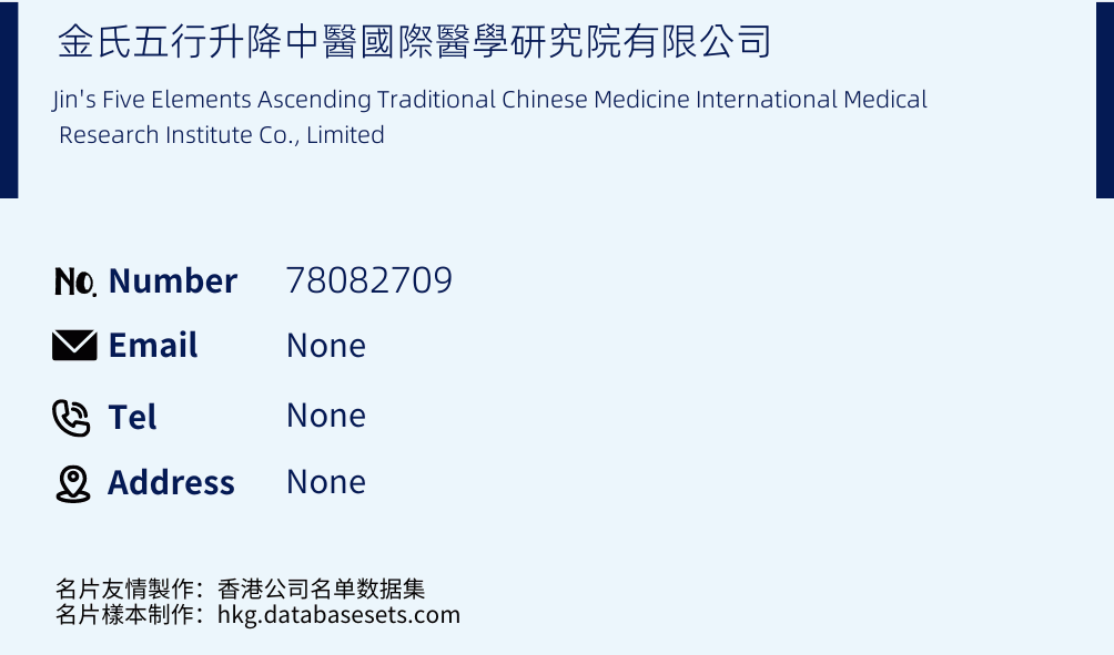 金氏五行升降中醫國際醫學研究院有限公司 Business Card Sample