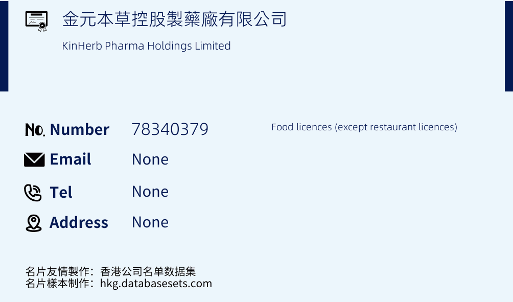 金元本草控股製藥廠有限公司 Business Card Sample