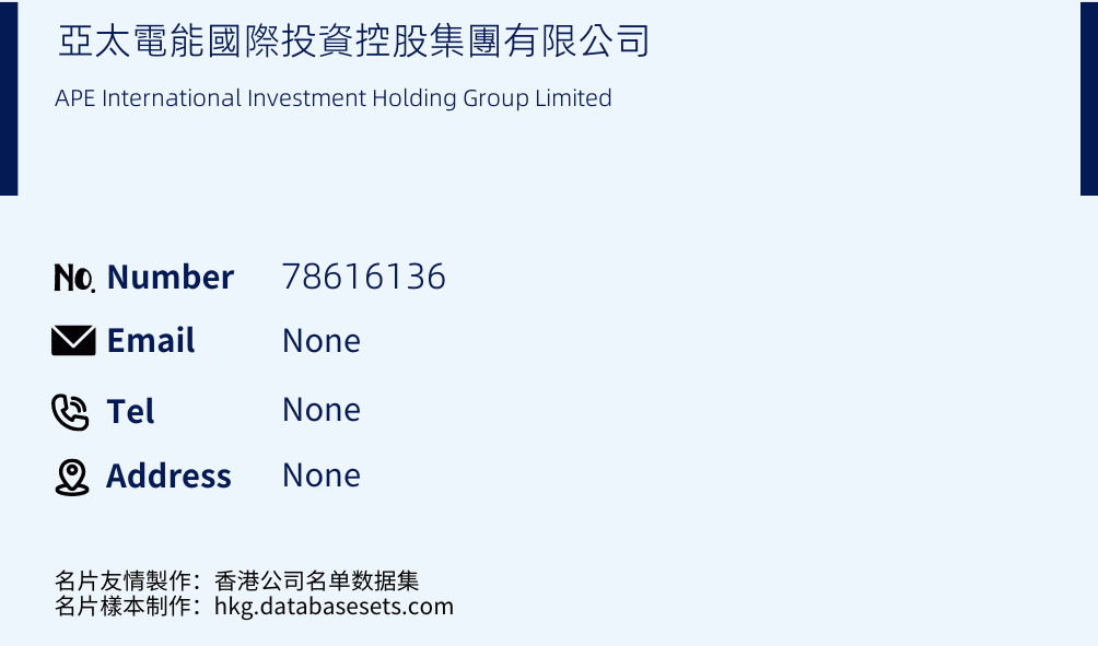 亞太電能國際投資控股集團有限公司 Business Card Sample